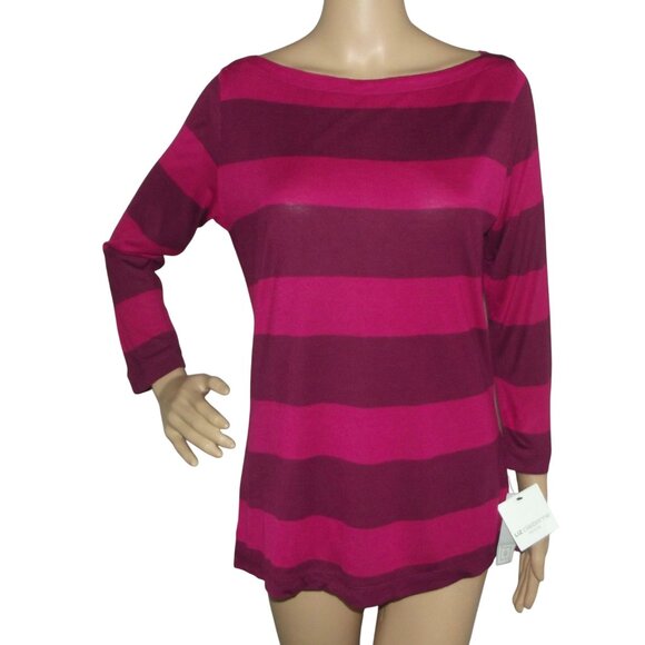Liz Claiborne Womens PL Pink & Burgundy Striped Long Sleeve Rayon Top - Picture 1 of 9